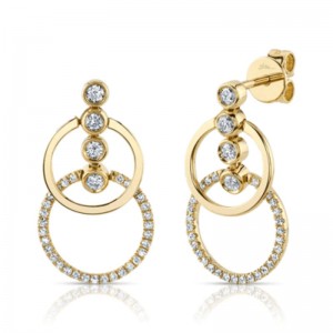 Yellow Gold Diamond Bezel Set Circle Earrings