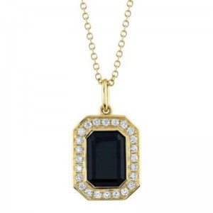 Yellow Gold Diamond and 2.17ct Black Onyx Pendant