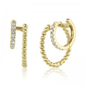 Yellow Gold Double Huggie Hoop Earring