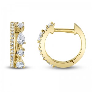 Yellow Gold Shaped Diamond Huggie Earrings