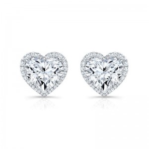Rahaminov White Gold Heart Shape Halo Stud Earrings