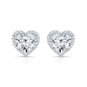 Rahaminov White Gold Heart Shape Halo Stud Earrings