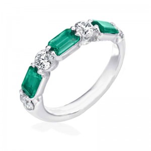 Platinum Diamond & 1.30ctw Emerald Band