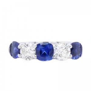 1.01ctw Platinum Diamond & 1.35ctw Sapphire Band