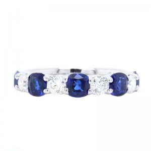 Platinum Diamond & 1.42ctw Sapphire Band