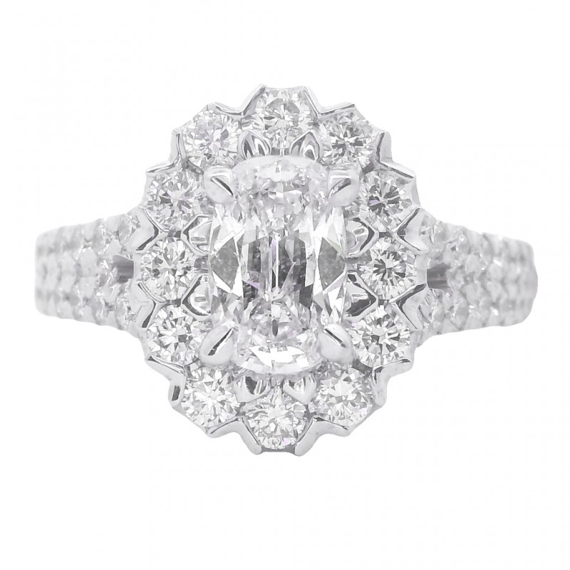 18k White Gold 1.01 Carat Cushion Cut Diamond Halo Ring