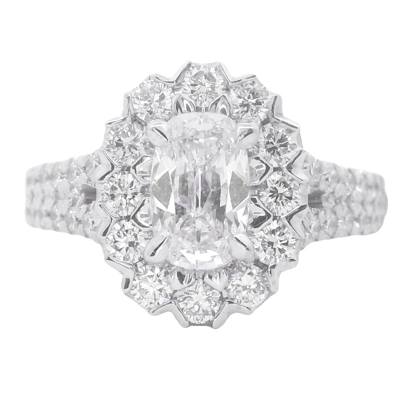18k White Gold 1.01 Carat Cushion Cut Diamond Halo Ring