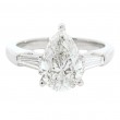 Platinum 3-Stone Pear Shape Diamond Engagement Ring with 2.10 Carat Center