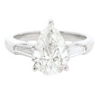Platinum 3-Stone Pear Shape Diamond Engagement Ring with 2.10 Carat Center