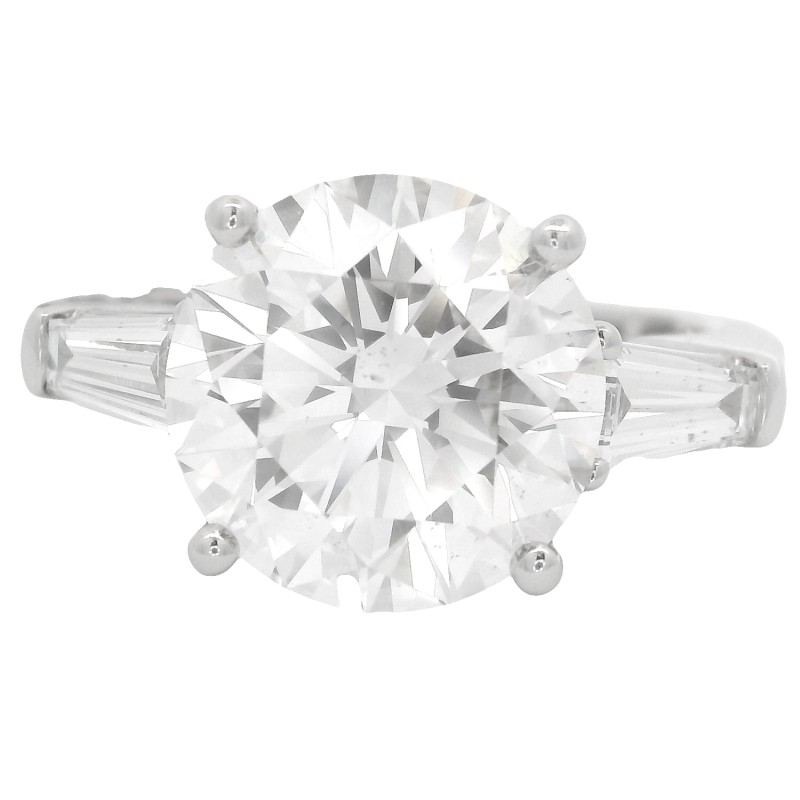Platinum 3-Stone Round Brilliant Cut Diamond Engagement Ring with 5.02ct Center