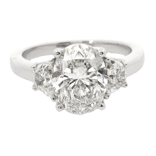 Platinum 3-Stone Oval Cut Diamond Engagement Ring with a 2.50 Carat Center