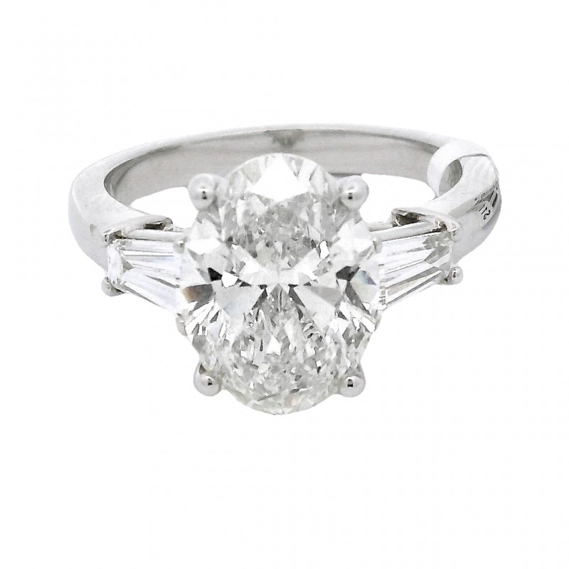 Platinum 3-Stone Oval Cut Diamond Engagement Ring with 3.70ct Center