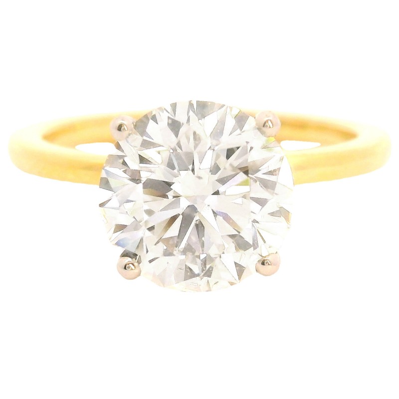 2.51 Carat 18k Yellow Gold Solitaire Round Brilliant Cut Diamond Engagement Ring