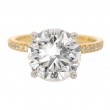 3.01 Carat 18k Yellow Gold Thin Diamond Shank Round Brilliant Cut Diamond Engagement Ring
