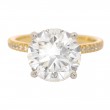 3.01 Carat 18k Yellow Gold Thin Diamond Shank Round Brilliant Cut Diamond Engagement Ring