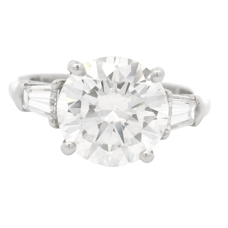 Platinum 3-Stone Round Brilliant Diamond Engagement Ring with 3.04 Carat Center