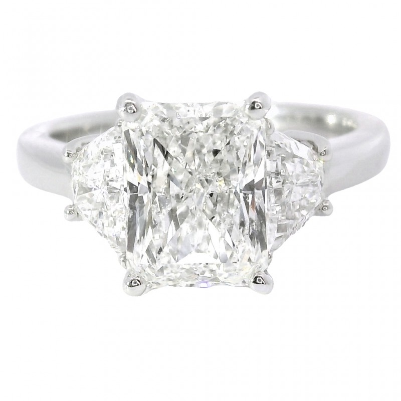 2.63 Carat Platinum 3-Stone Radiant Cut Diamond Engagement Ring