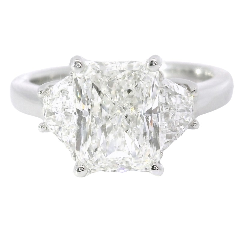 2.63 Carat Platinum 3-Stone Radiant Cut Diamond Engagement Ring