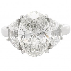 Platinum Three-Stone 3.07 Carat Oval Diamond Engagement Ring