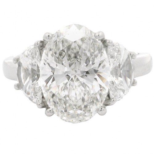 Platinum Three-Stone 3.07 Carat Oval Diamond Engagement Ring