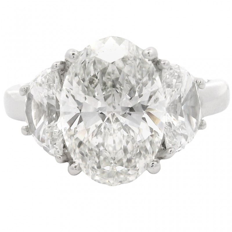 Platinum Three-Stone 3.07 Carat Oval Diamond Engagement Ring