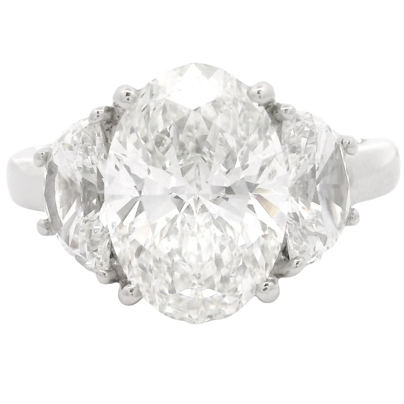 Platinum Three-Stone 3.07 Carat Oval Diamond Engagement Ring
