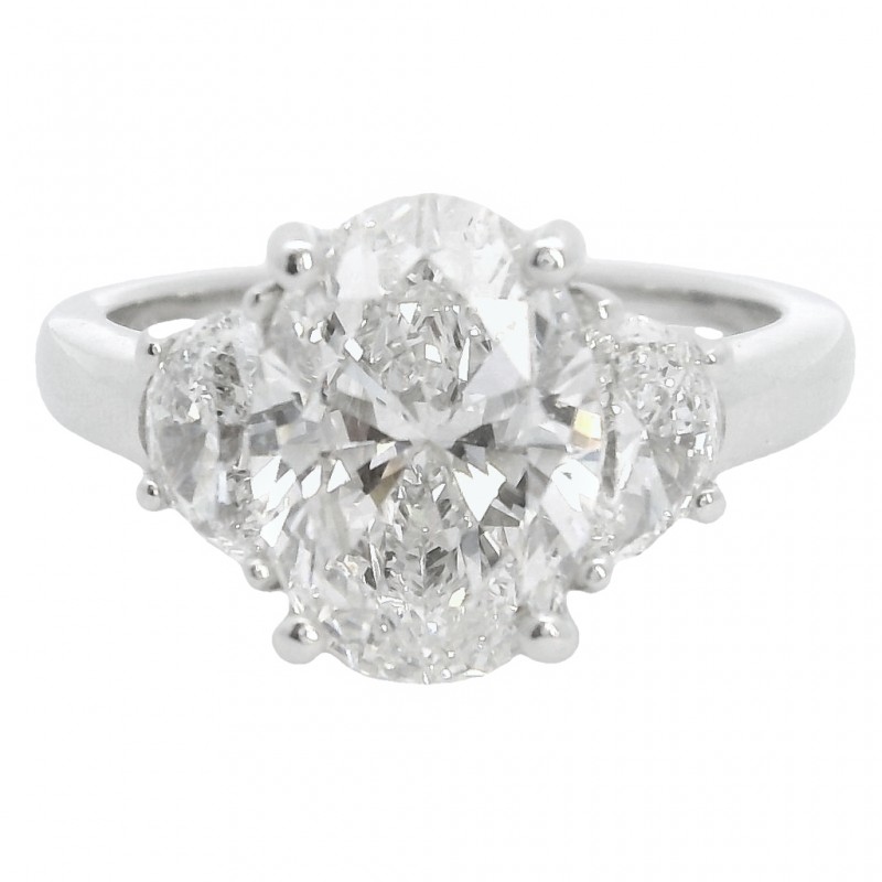 Platinum 3-Stone Oval Shape 3.01 Carat Diamond Engagement Ring