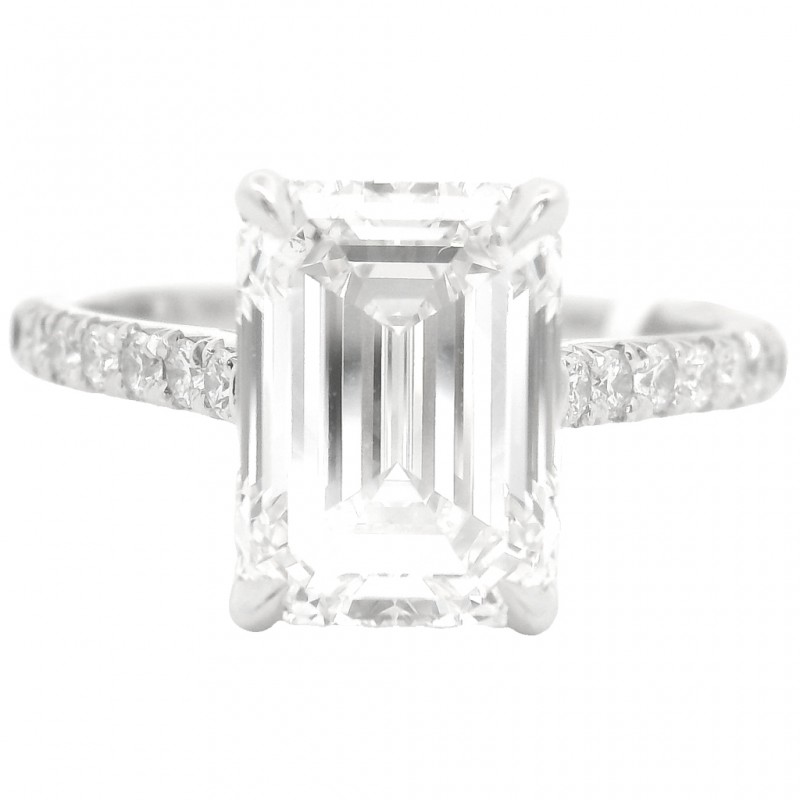 Platinum 3.06 Carat Emerald Cut Diamond Engagement Ring
