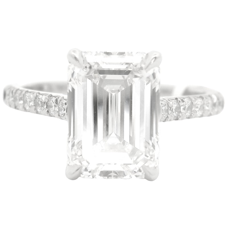 Platinum 3.06 Carat Emerald Cut Diamond Engagement Ring