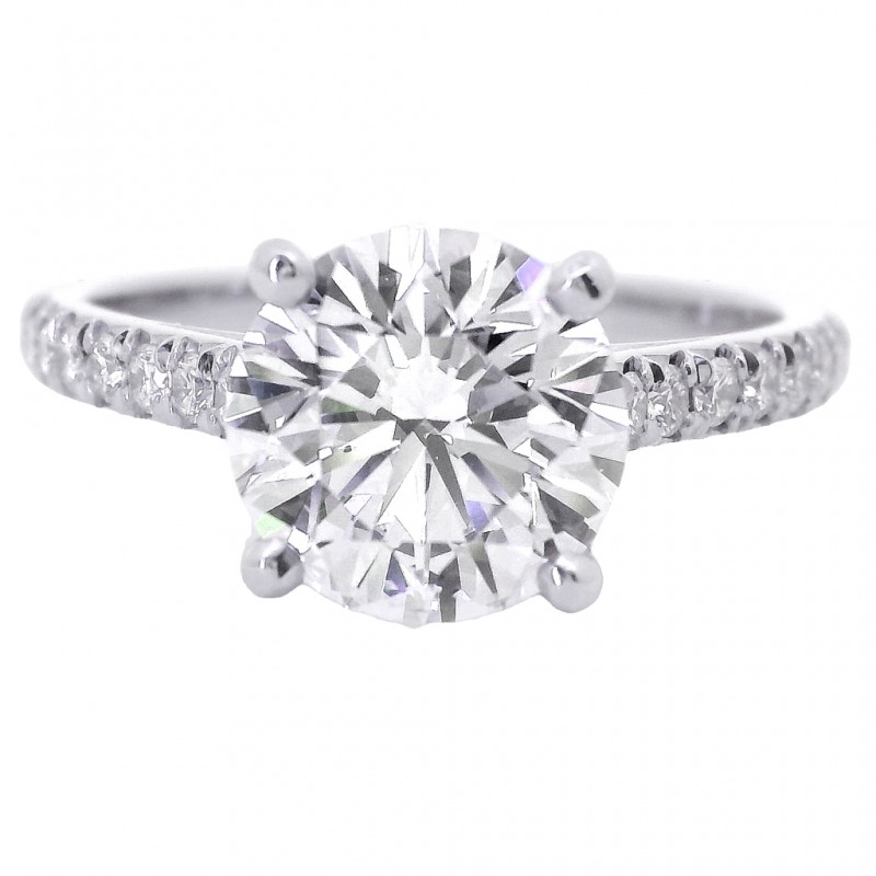 Platinum 2.12 Carat Round Diamond Cathedral Engagement Ring