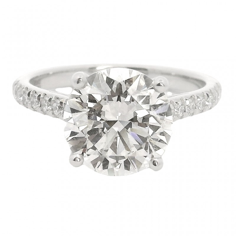 Platinum 3.06 Carat Round Brilliant Diamond Engagement Ring
