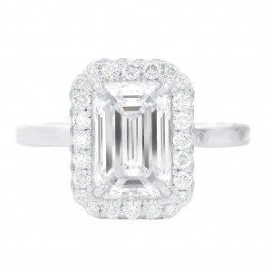 18k White Gold 1.80 Carat Emerald Cut Diamond Halo Ring