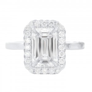 18k White Gold 1.80 Carat Emerald Cut Diamond Halo Ring