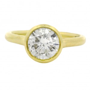 18k Yellow Gold Bezel Set 1.71 Carat Diamond Solitaire Engagement Ring