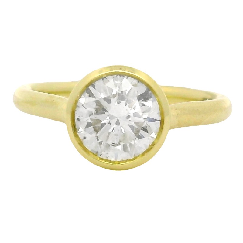 18k Yellow Gold Bezel Set 1.71 Carat Diamond Solitaire Engagement Ring