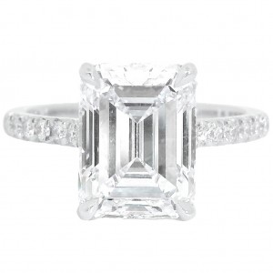 Platinum New Aire Split Shared Prong 4.01 Carat Emerald Cut Diamond Engagement Ring