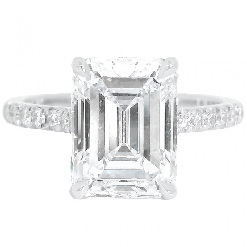 Platinum New Aire Split Shared Prong 4.01 Carat Emerald Cut Diamond Engagement Ring