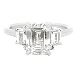 Platinum 3-Stone Emerald Cut 2.15 Carat Diamond Engagement Ring
