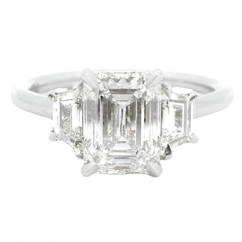 Platinum 3-Stone Emerald Cut 2.15 Carat Diamond Engagement Ring