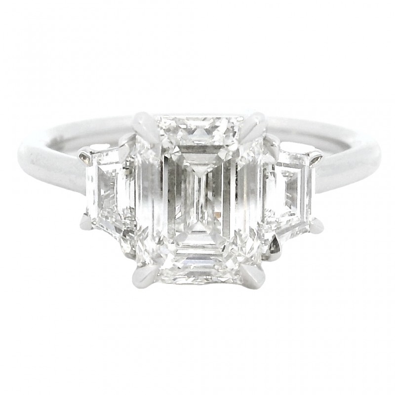 Platinum 3-Stone Emerald Cut 2.15 Carat Diamond Engagement Ring