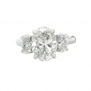 Platinum 3-Stone Flushfit Oval Cut Diamond Engagement Ring with 2.75 Carat Center