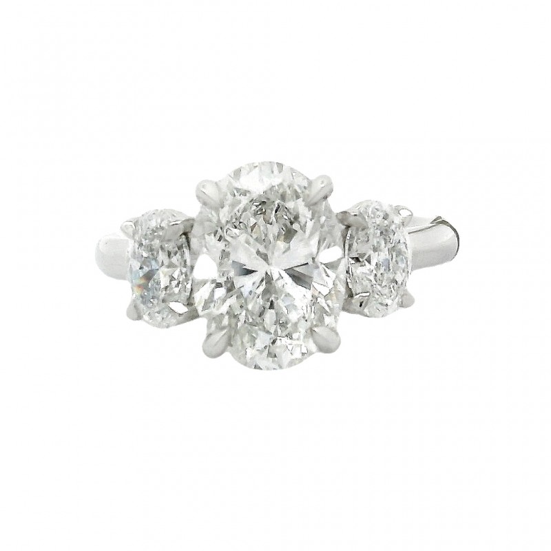 Platinum 3-Stone Flushfit Oval Cut Diamond Engagement Ring with 2.75 Carat Center