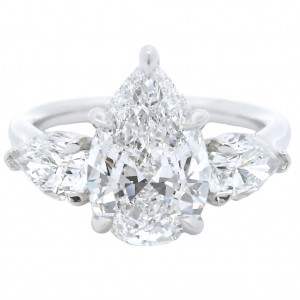 Platinum Flushfit 3-Stone Diamond Engagement Ring with 2.49 Carat Pear Shape Center
