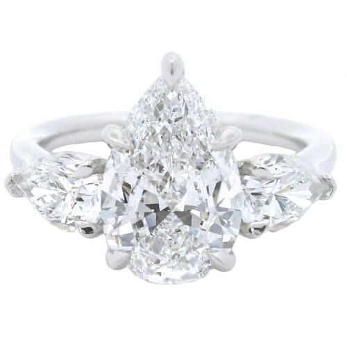 Platinum Flushfit 3-Stone Diamond Engagement Ring with 2.49 Carat Pear Shape Center