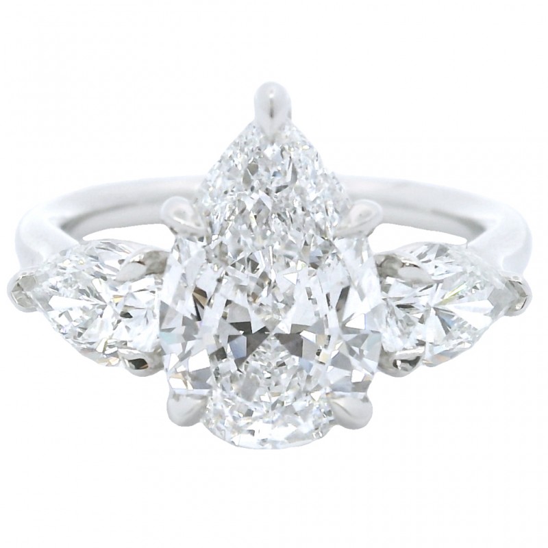 Platinum Flushfit 3-Stone Diamond Engagement Ring with 2.49 Carat Pear Shape Center