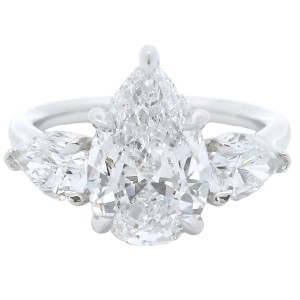 Platinum Flushfit 3-Stone Diamond Engagement Ring with 2.49 Carat Pear Shape Center
