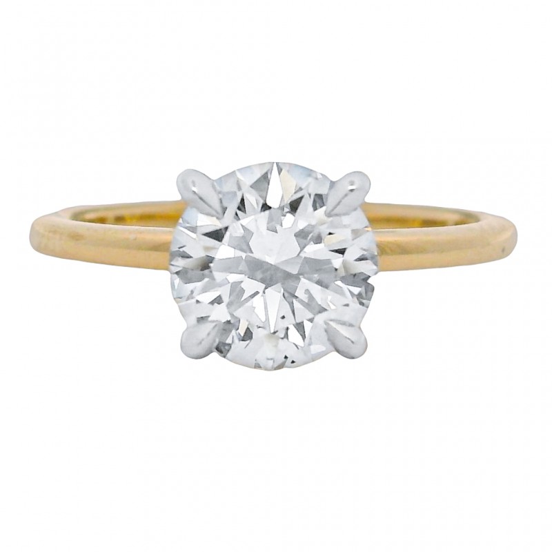 18k Yellow Gold 1.63 Carat Round Brilliant Diamond Engagement Ring