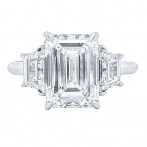 Platinum 3-Stone Emerald Cut Diamond Engagement Ring with 3.50 Carat Center