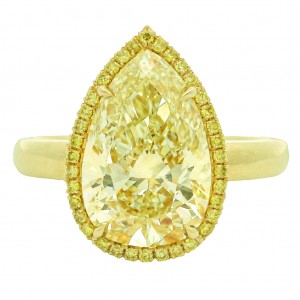 18k Yellow Gold & 3.51 Carat Fancy Yellow Pear Shape Diamond Engagement Ring