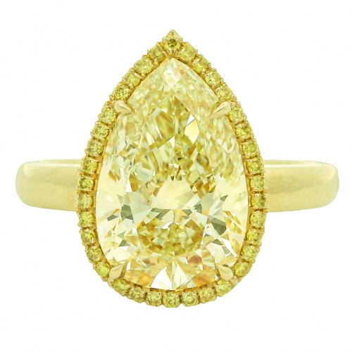 18k Yellow Gold & 3.51 Carat Fancy Yellow Pear Shape Diamond Engagement Ring